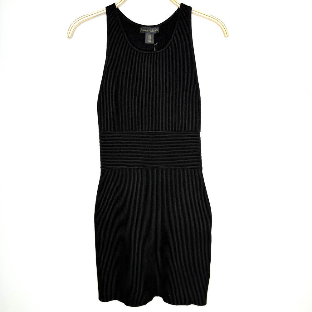 House Of Harlow 1960 Luxe Essentials Black Ribbed Knit Bodycon Dress Size S‎